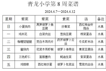 张家港市青龙小学2023-2024学年第2学期第8周菜谱